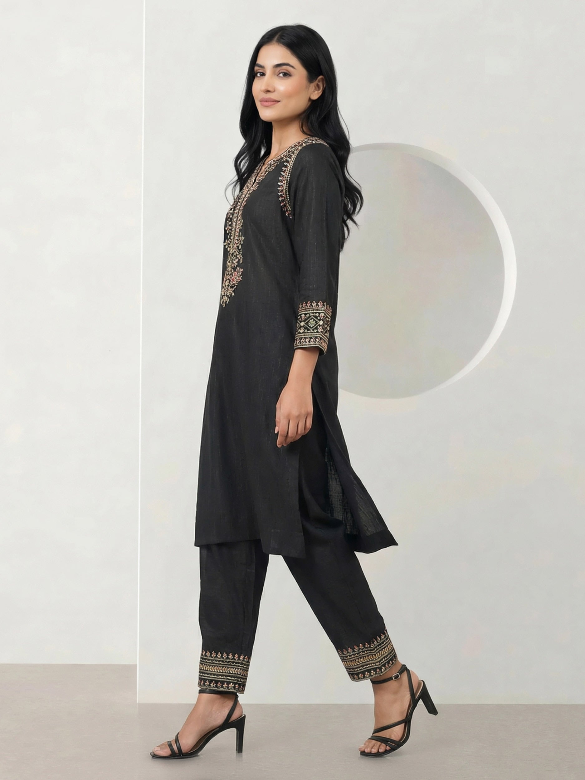 2 Piece Viscose Glitter Suit- Embroidered (Pret)