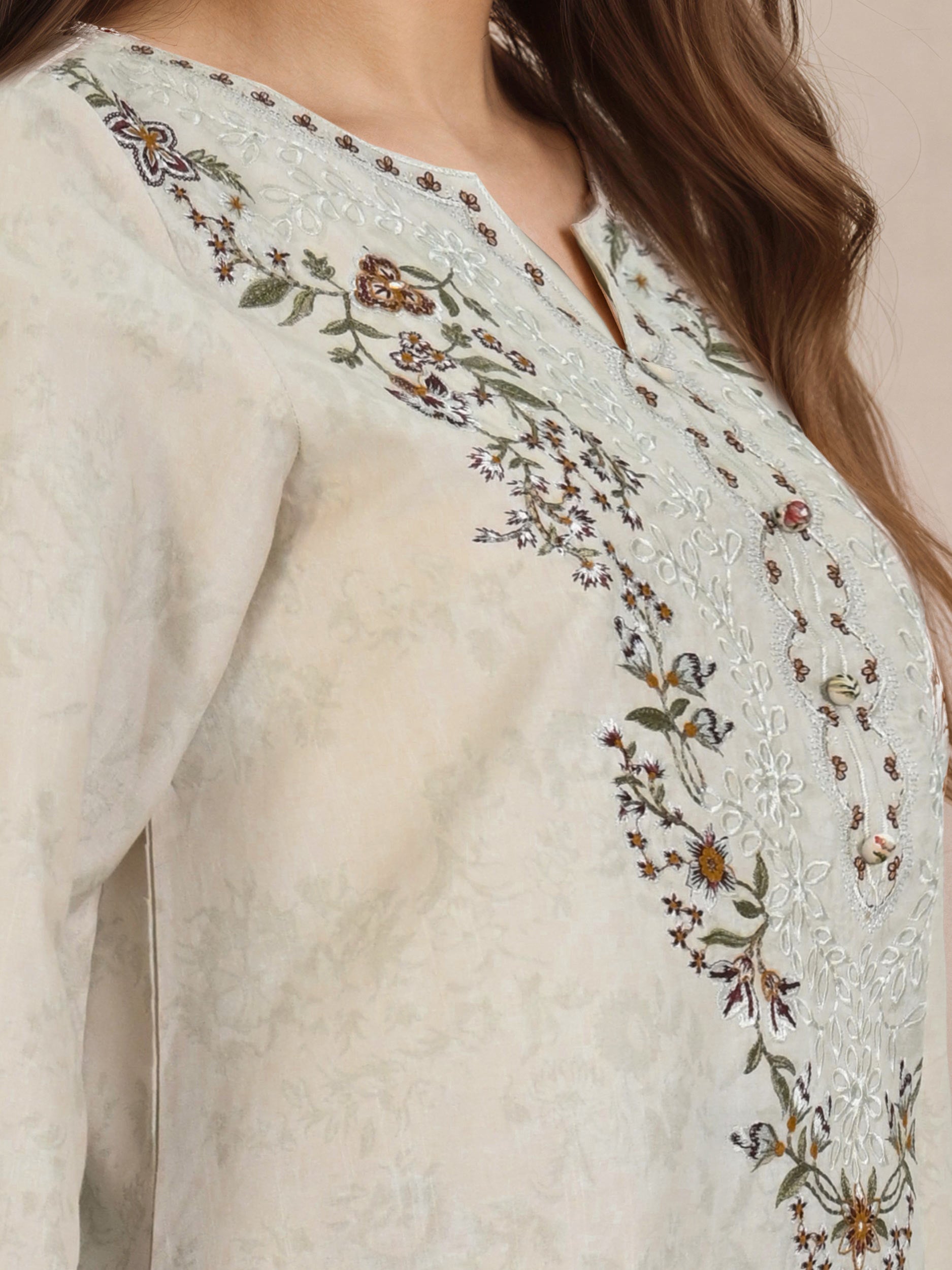 2 Piece Lawn Slub Suit- Embroidered (Pret)