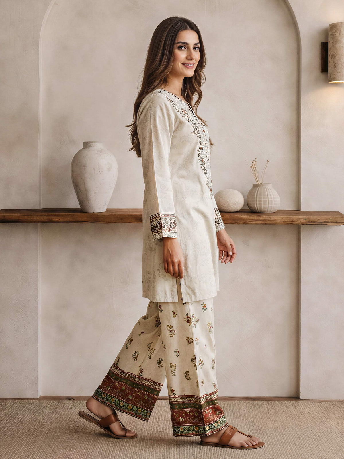 2 Piece Lawn Slub Suit- Embroidered (Pret)