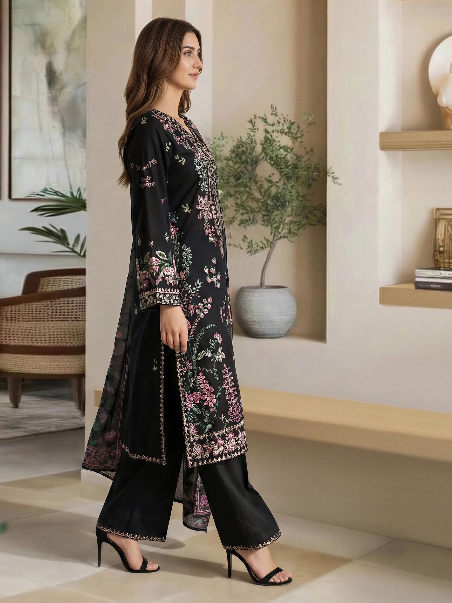 3 Piece Lawn Suit- Embroidered (Pret)