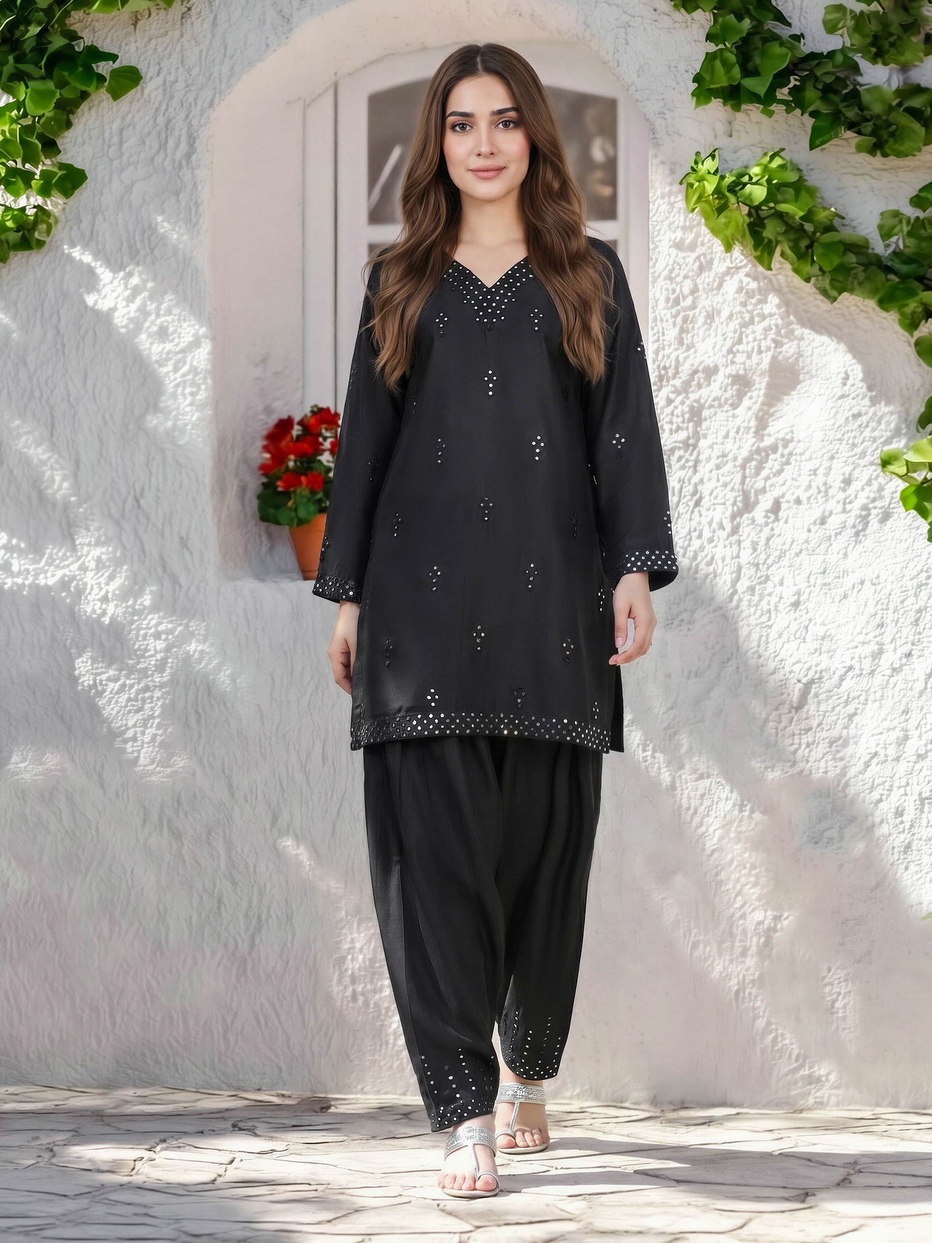 2 Piece Raw Silk Suit- Embroidered (Pret)