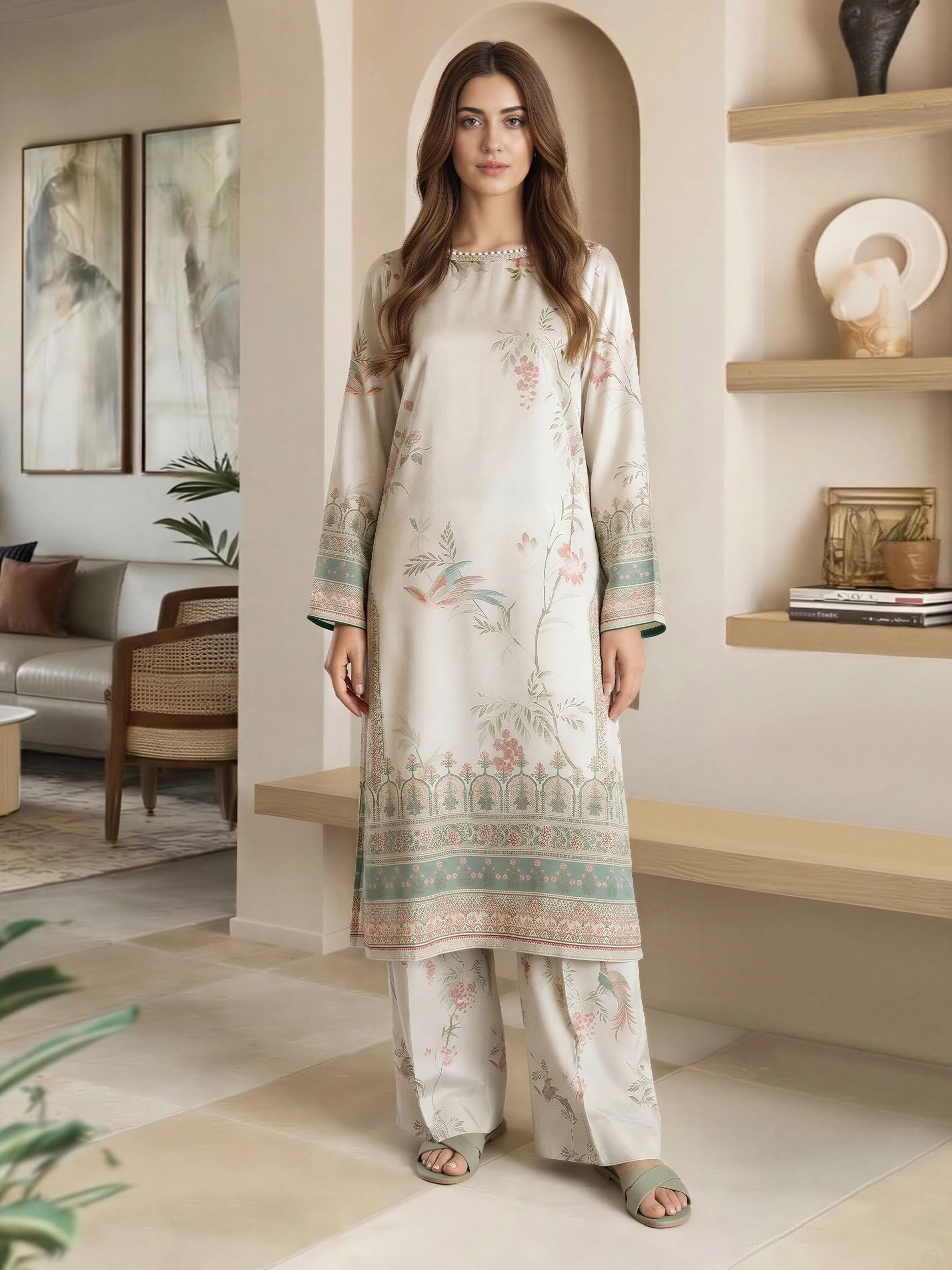 2 Piece Silk Suit- Embellished (Pret)