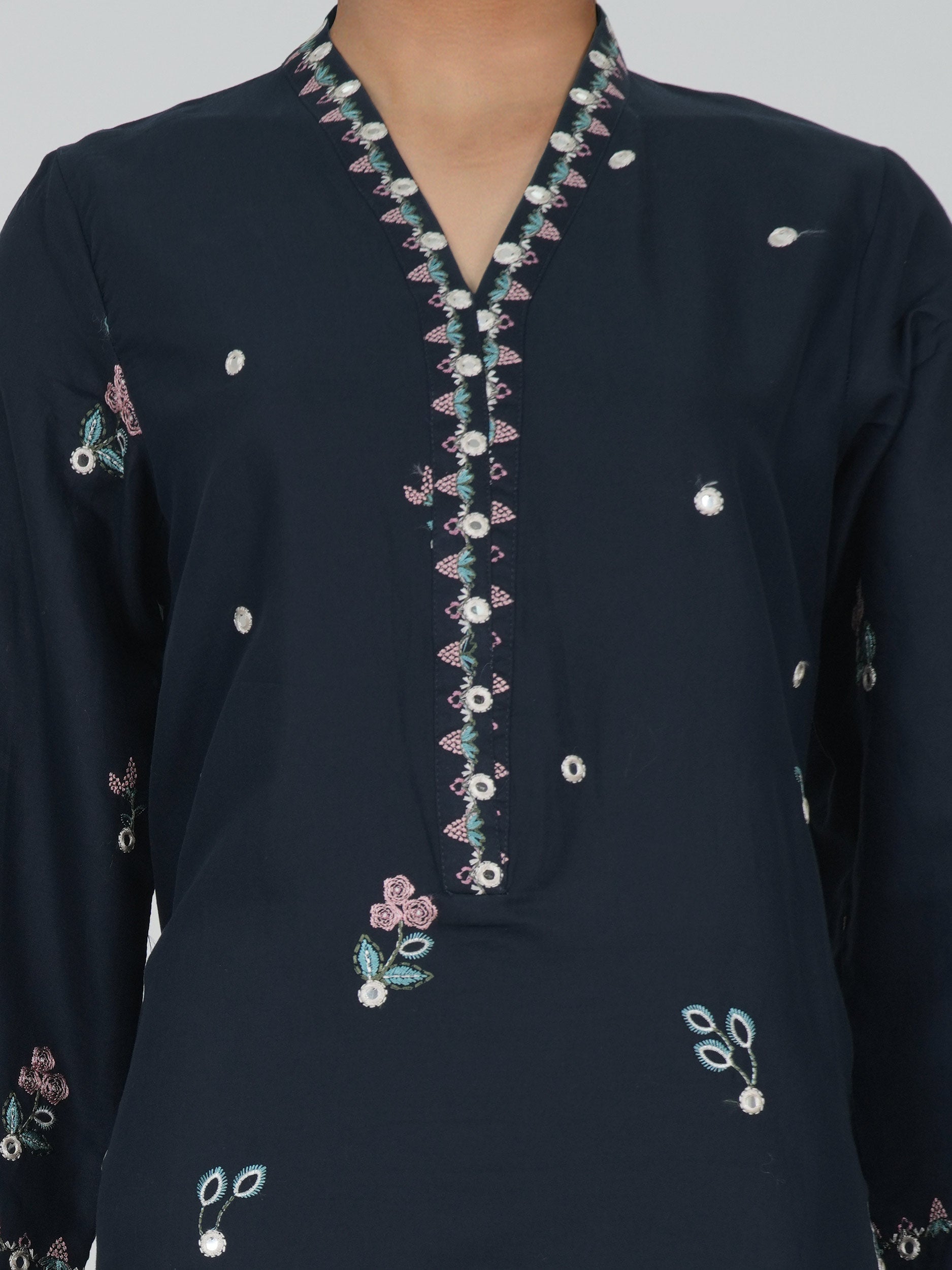 2 Piece Satin Suit- Embroidered (Pret)