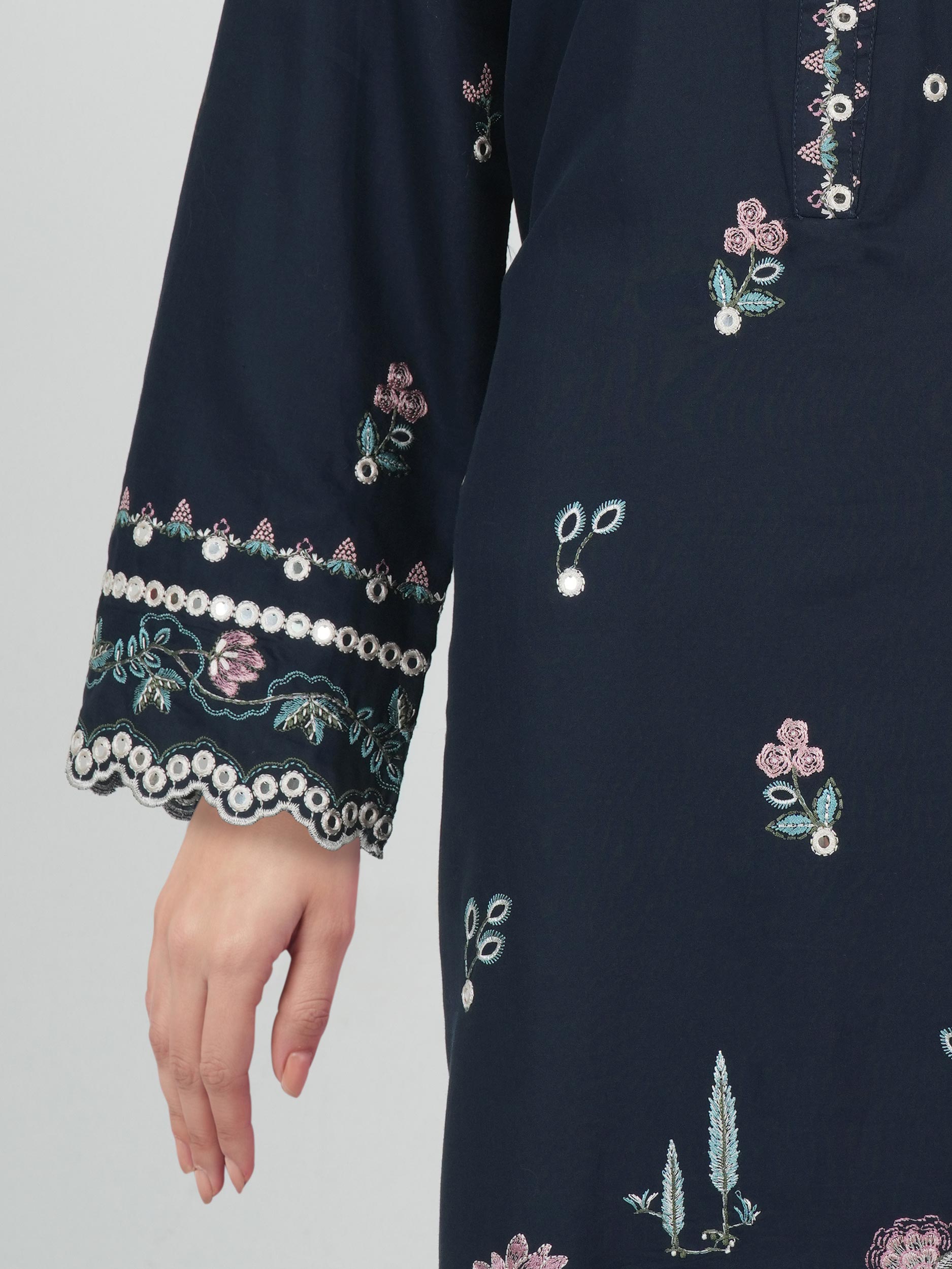 2 Piece Satin Suit- Embroidered (Pret)