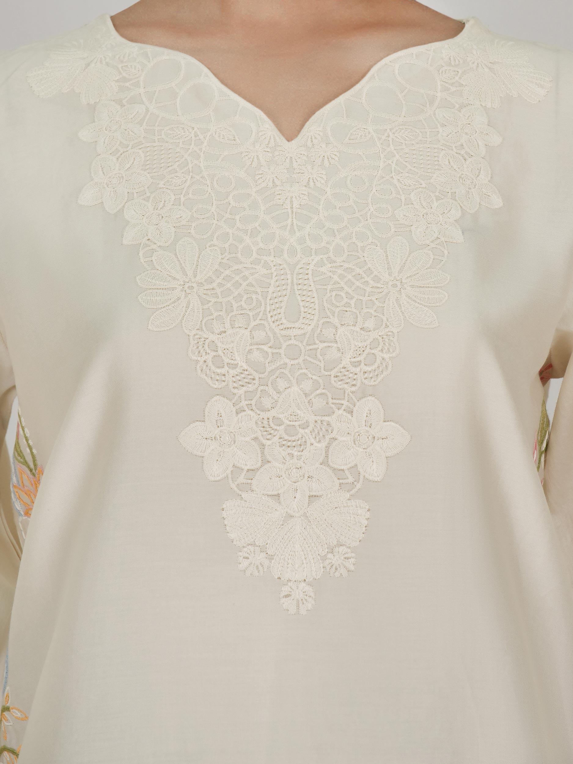 2 Piece Satin Suit- Embroidered (Pret)