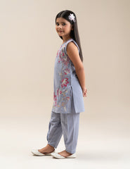 2 PIECE SLEEVELESS ROSE EMBROIDERED SUIT