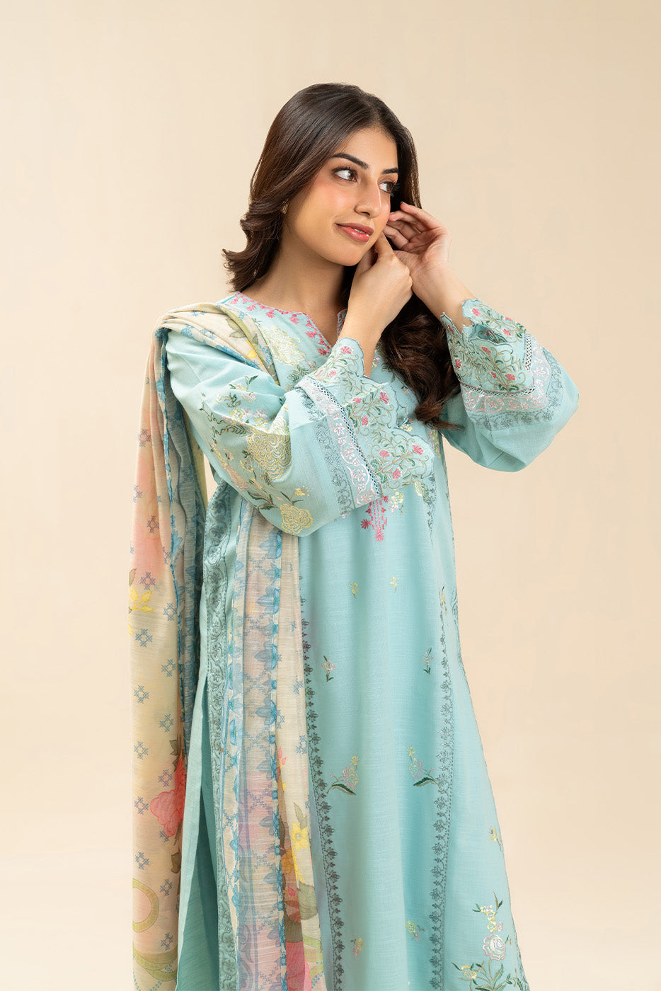 3 PIECE EMBROIDERED SLUB SUIT (PRET)
