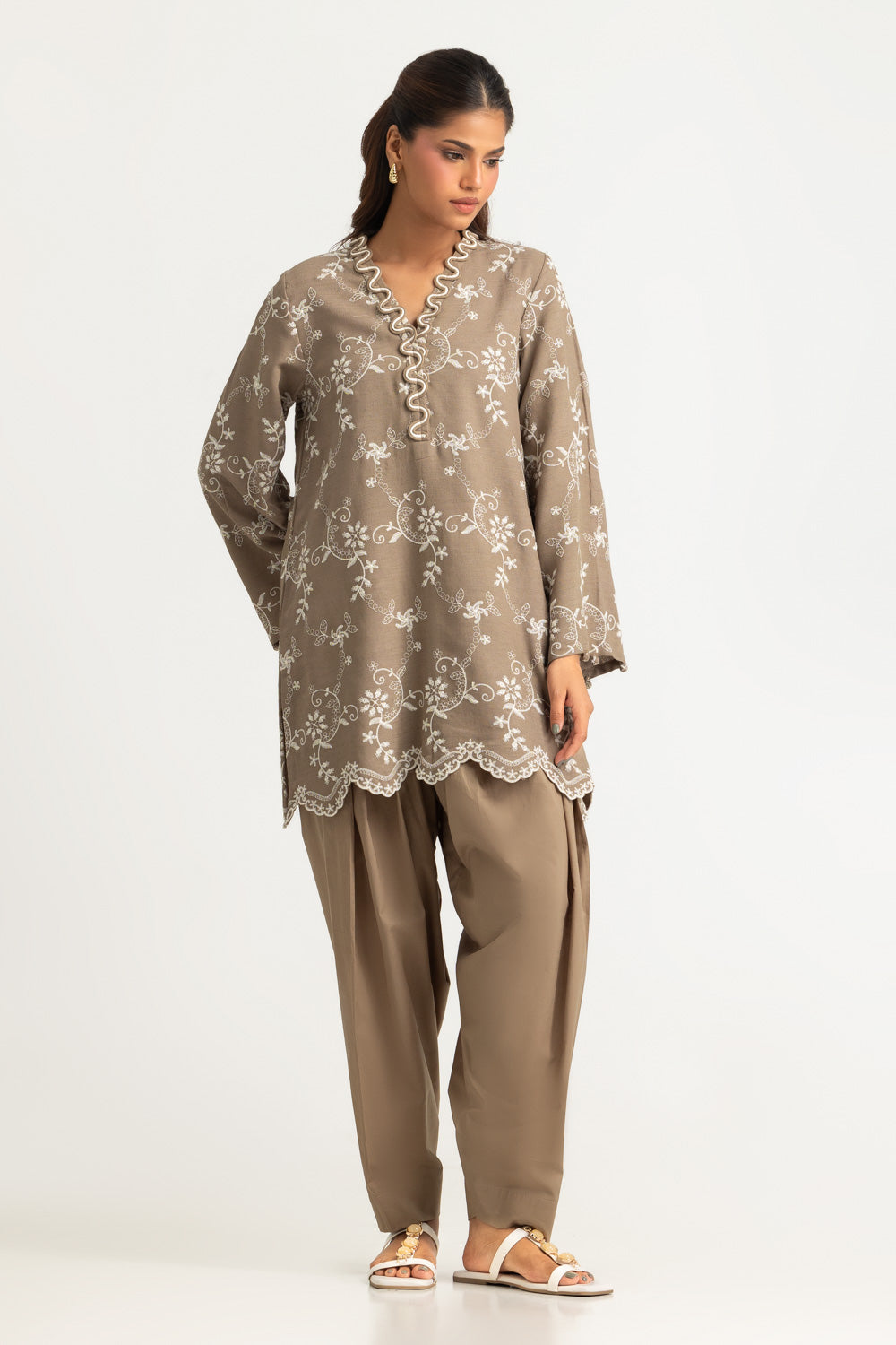 Blended Embroidered Shirt And Dyed Shalwar