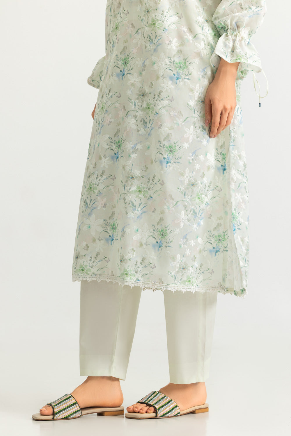 Blended Printed Shirt With Embroidered And Dyed Trouser