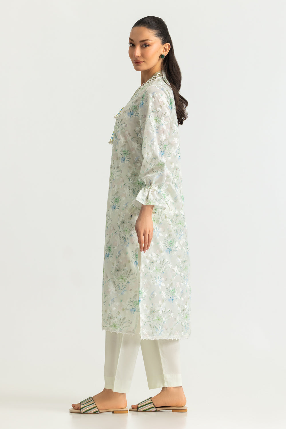 Blended Printed Shirt With Embroidered And Dyed Trouser