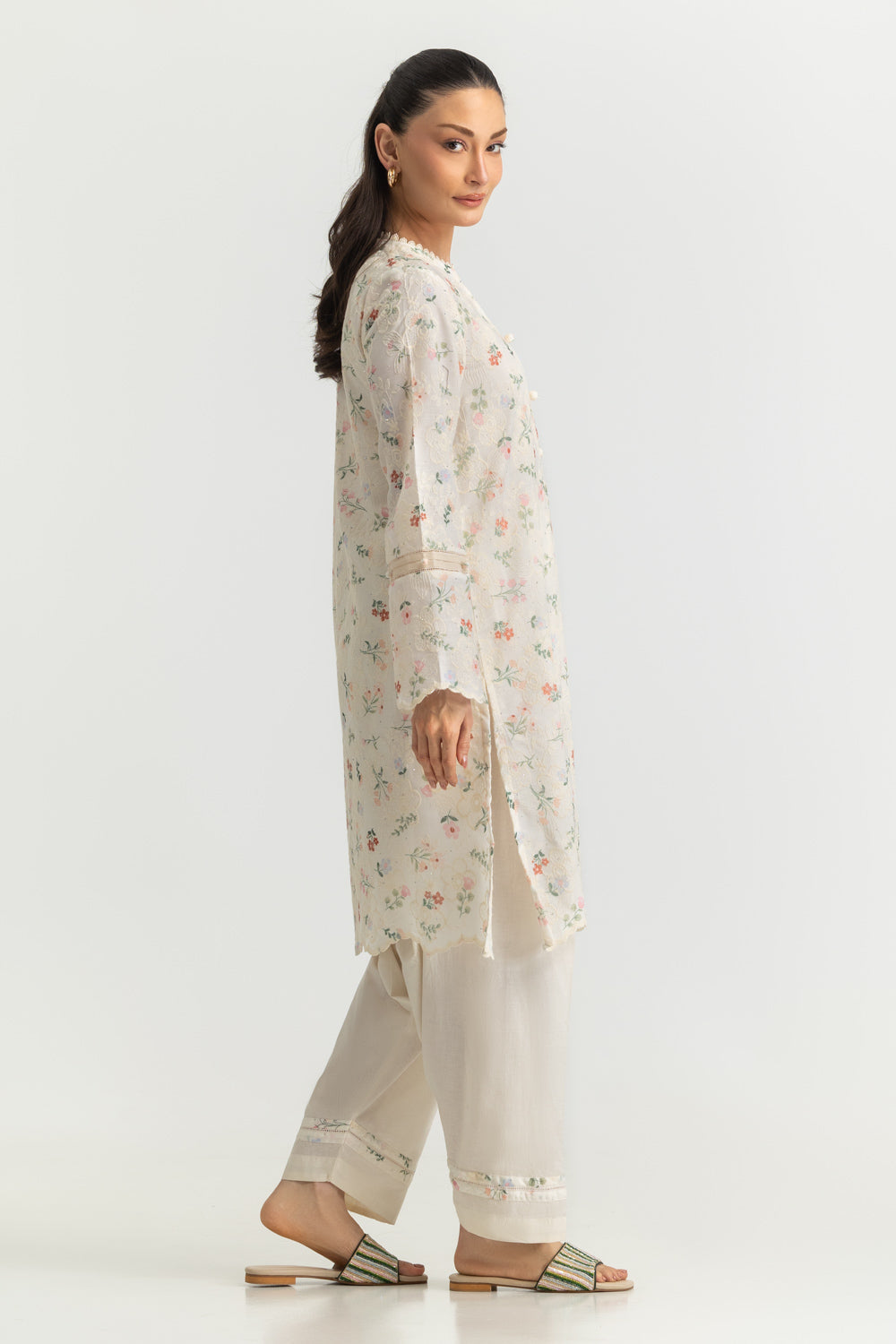 Blended Printed Shirt With Embroidered And Dyed Trouser
