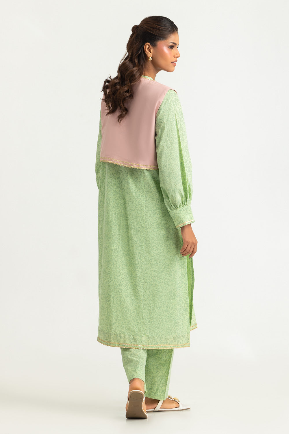 Cambric Block Printed Co-Ord Set With Waistcoat