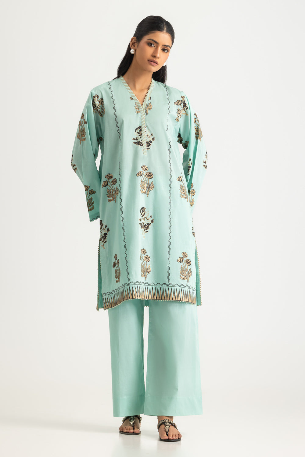Cambric Block Printed Shirt And Dyed Trouser