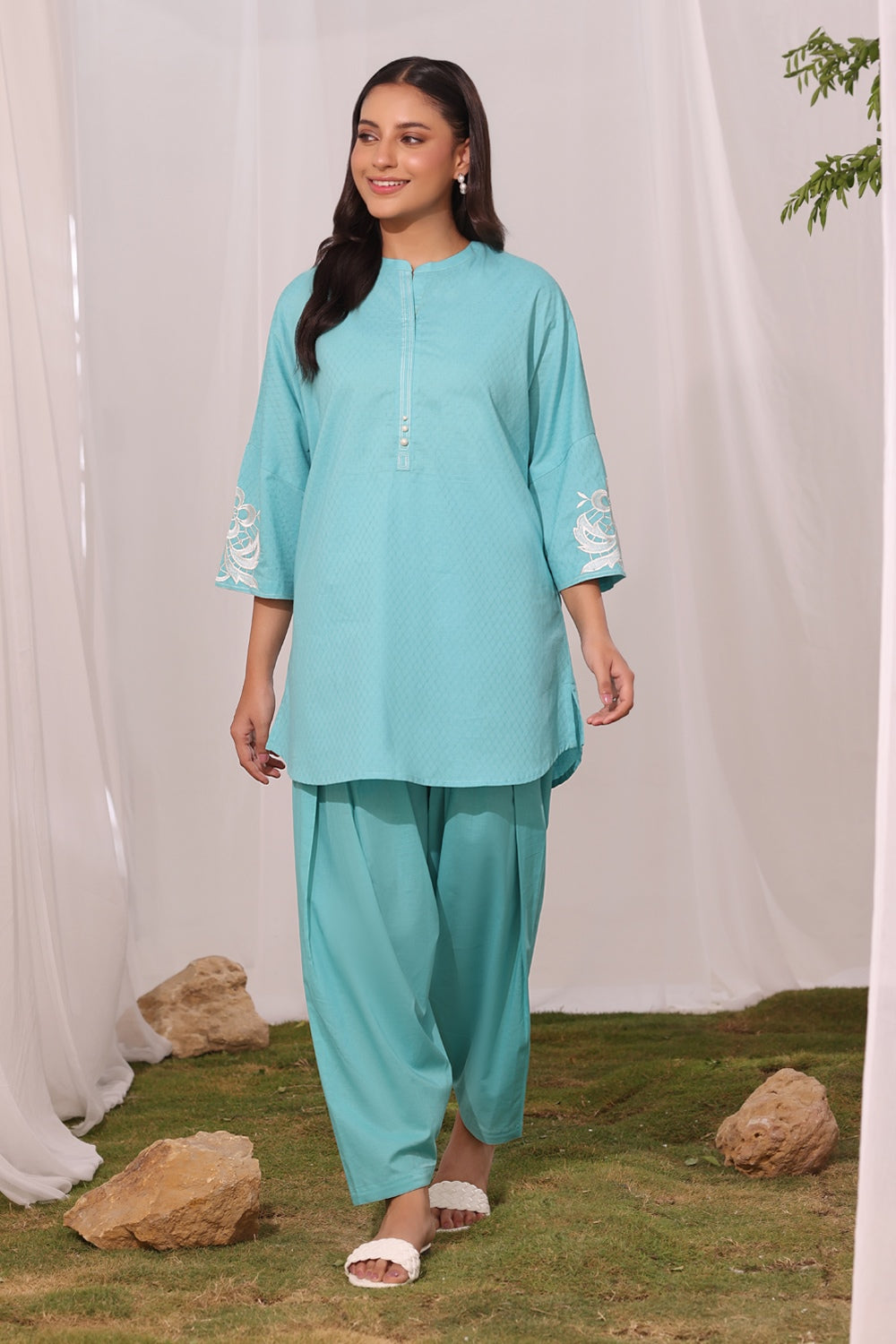 Cambric Embroidered Co-Ord Set