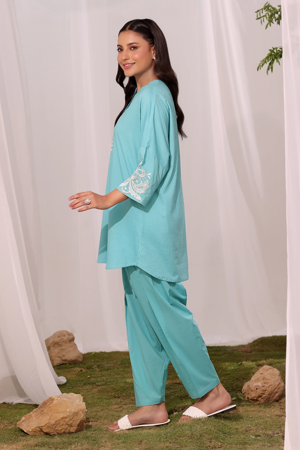Cambric Embroidered Co-Ord Set