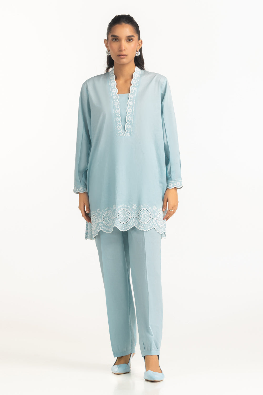 Cambric Embroidered Co-Ord Set
