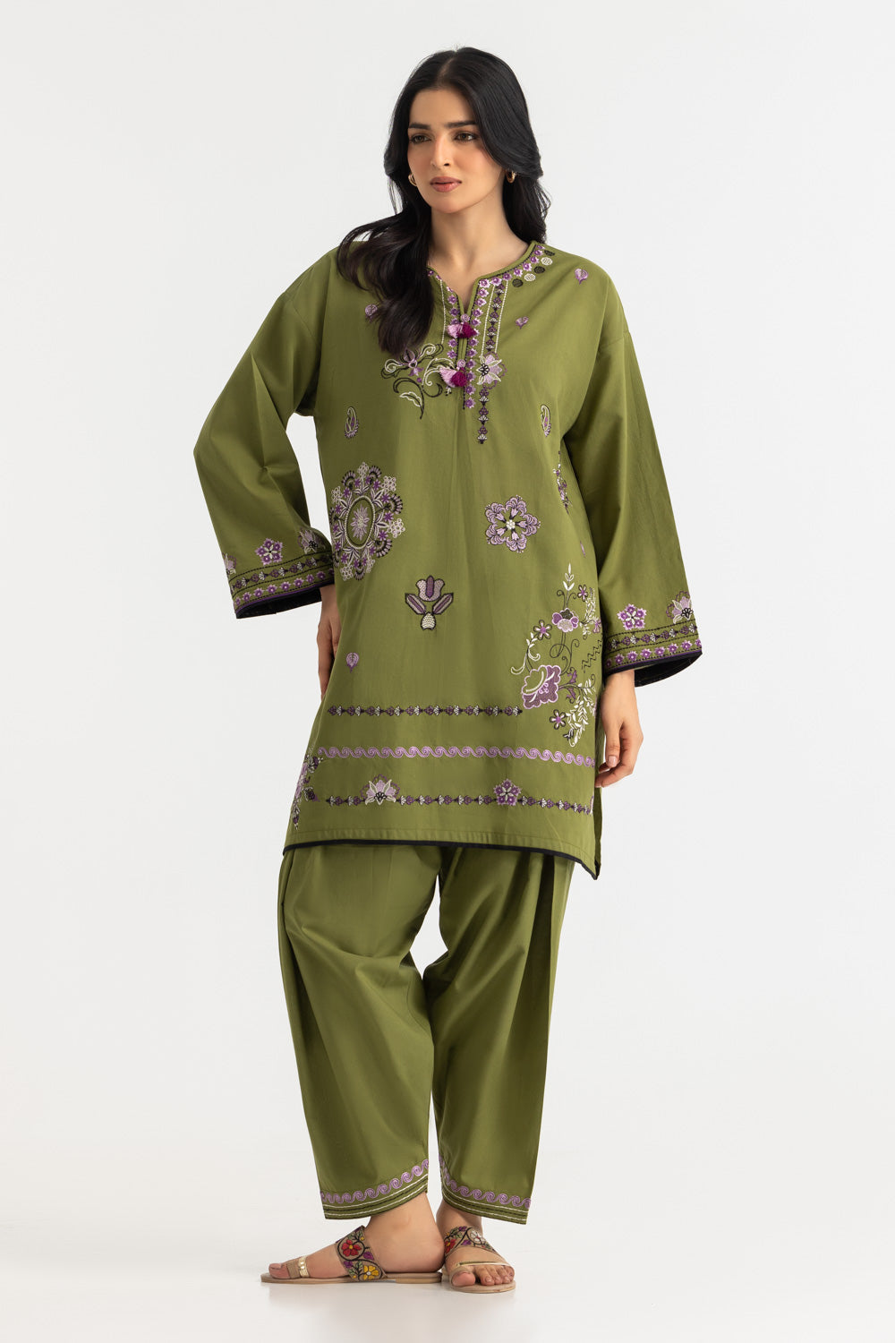 Cambric Embroidered Co-Ord Set