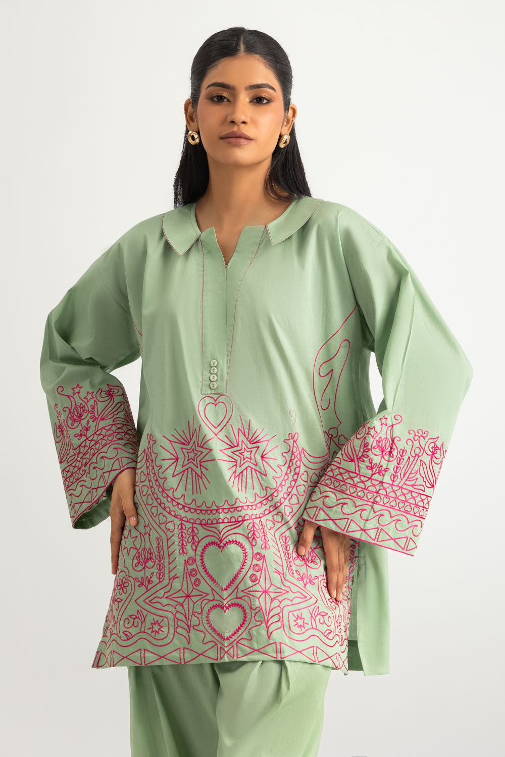 Cambric Embroidered Co-Ord Set
