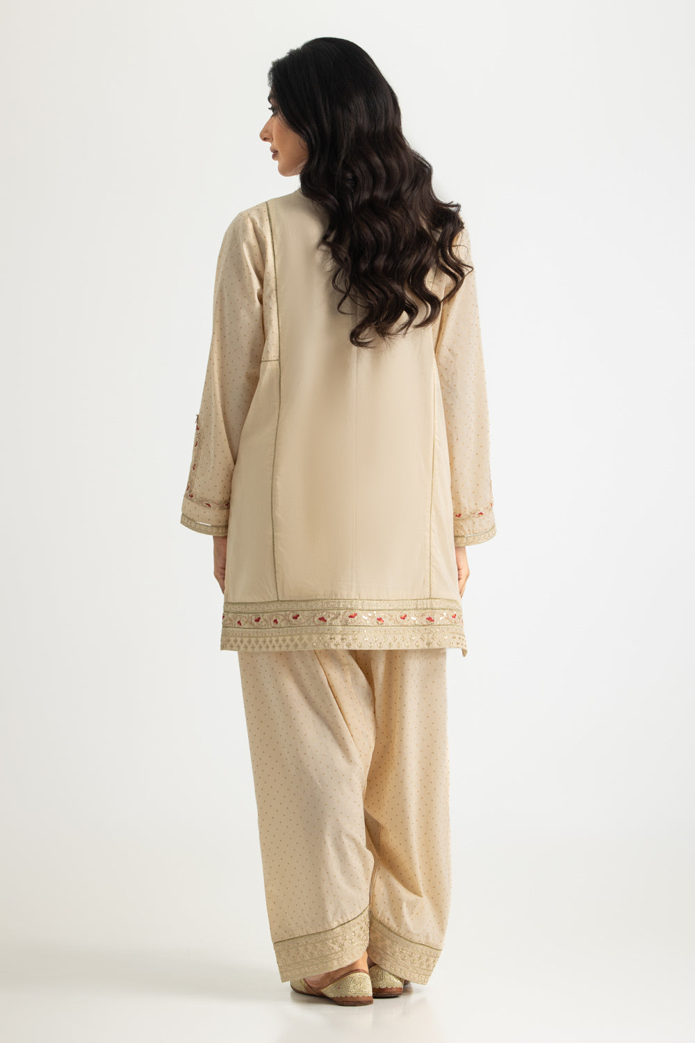 Cambric Embroidered Co-Ord Set With Block Printed
