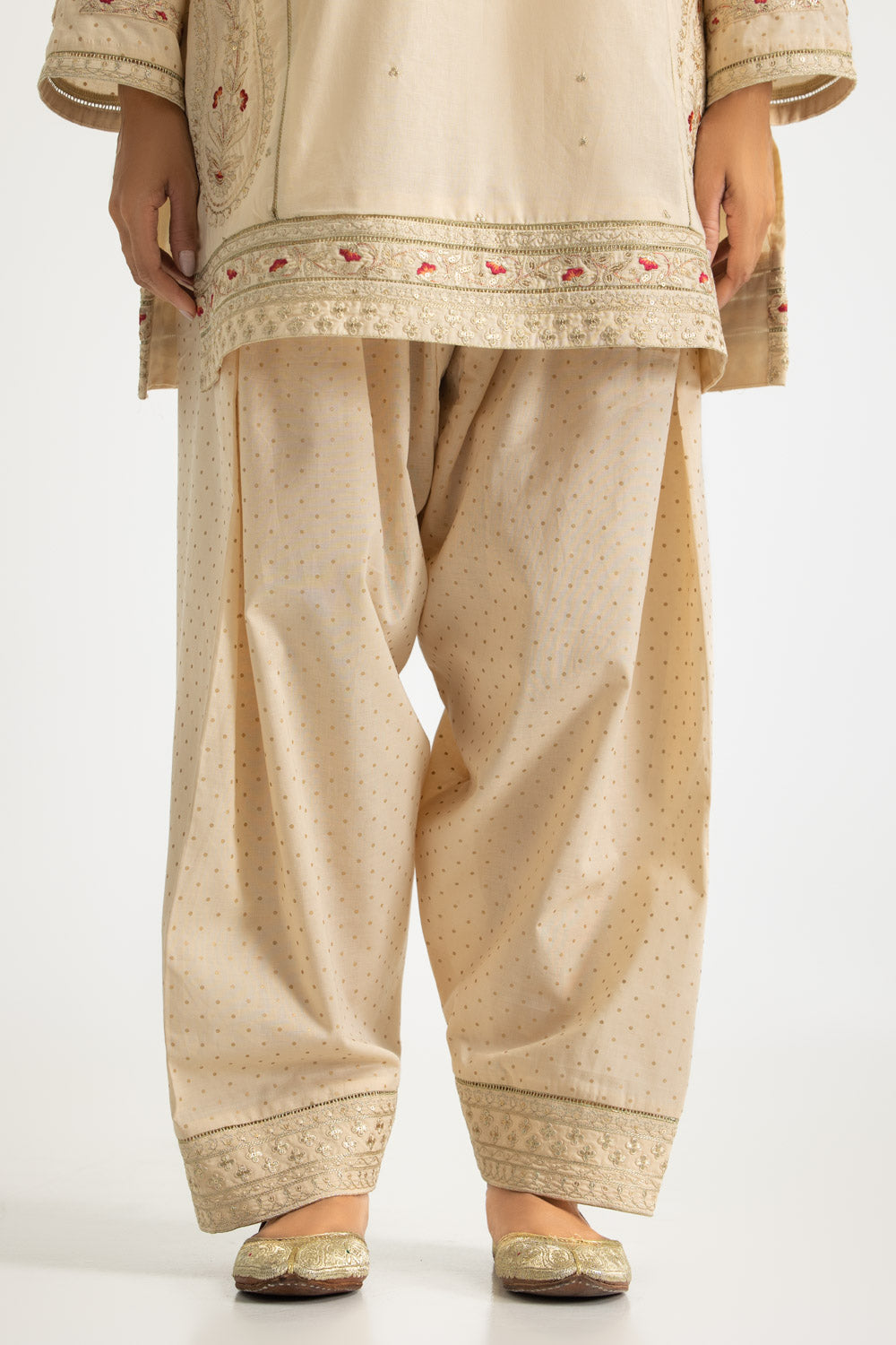 Cambric Embroidered Co-Ord Set With Block Printed