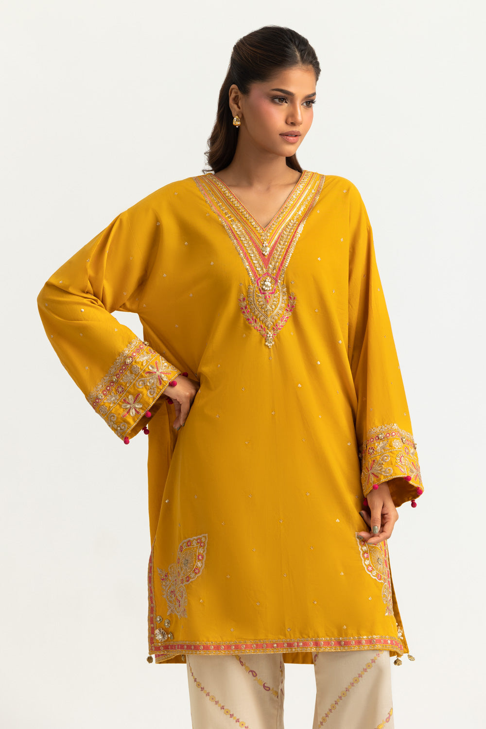 Cambric Embroidered Shirt And Block Printed Trouser