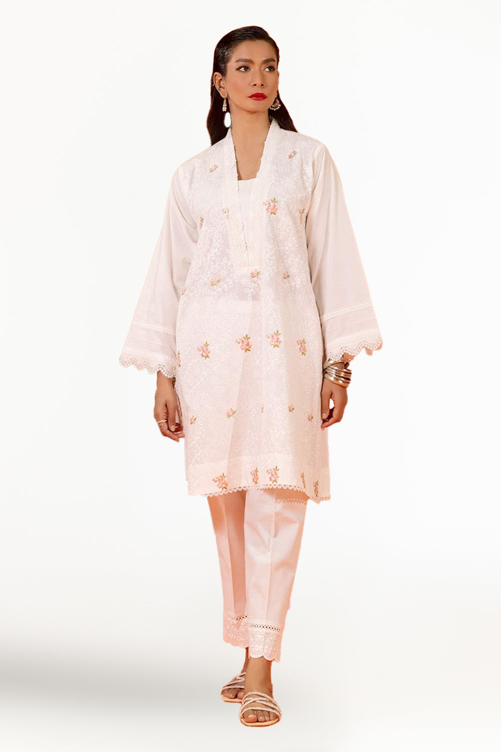 Cambric Embroidered Shirt And Embroidered Trouser