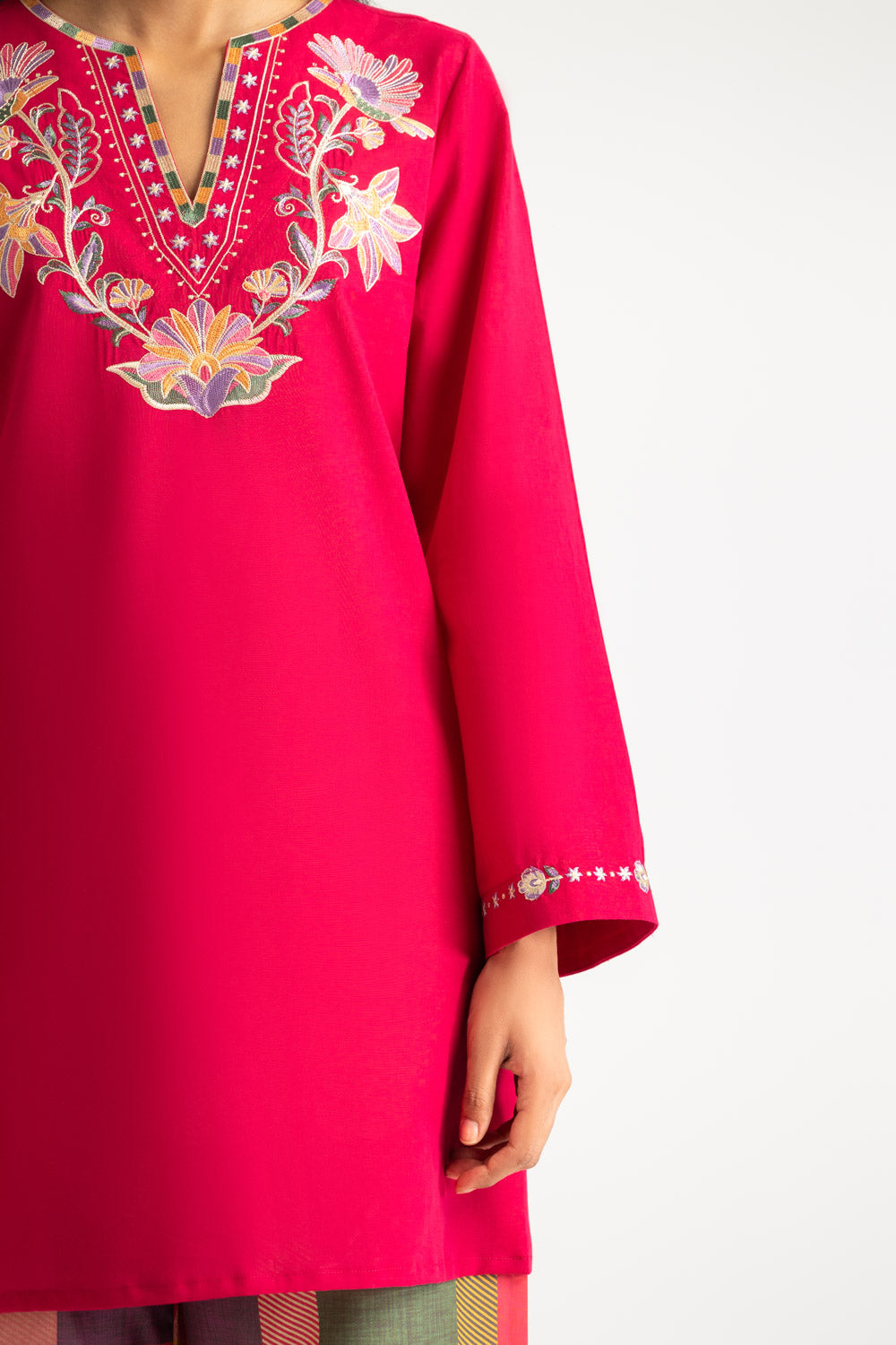 Cambric Embroidered Shirt And Printed Trouser