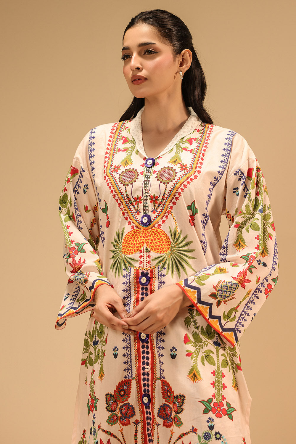 Cambric Printed Co-Ord Set With Embroidered