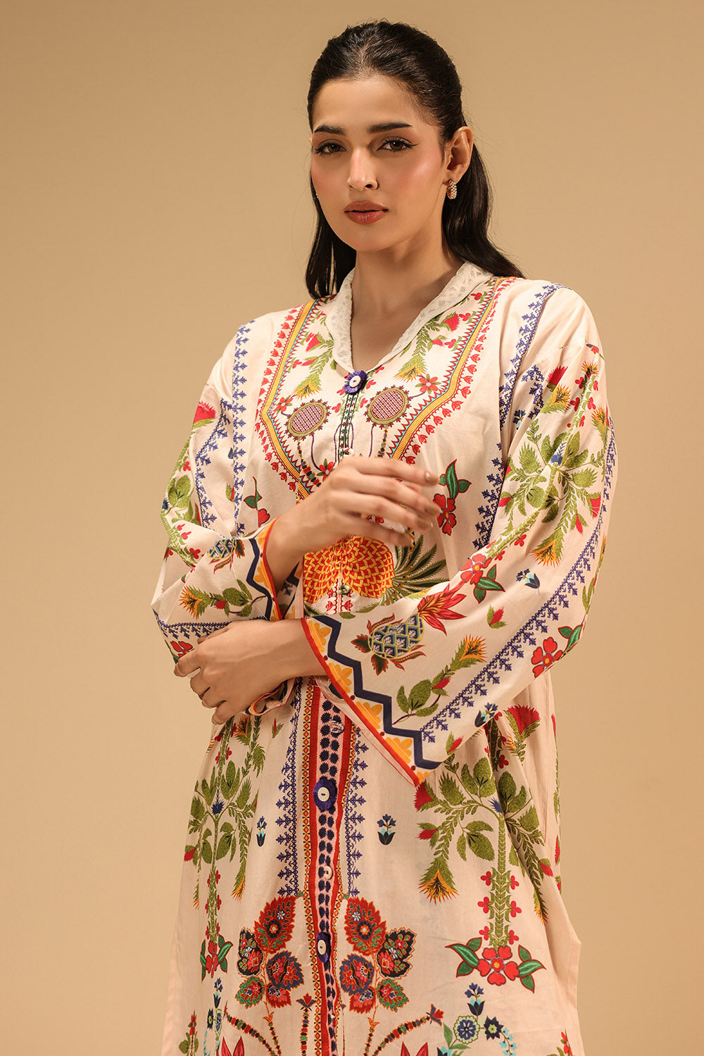 Cambric Printed Co-Ord Set With Embroidered