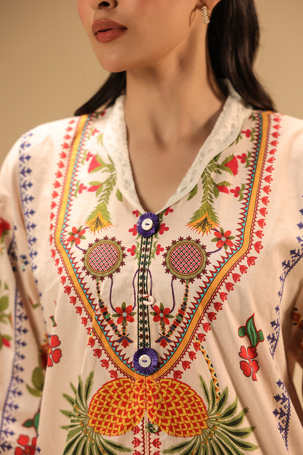 Cambric Printed Co-Ord Set With Embroidered