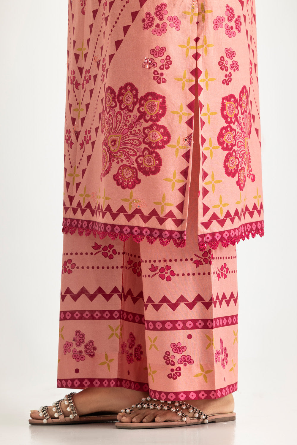 Cambric Printed Co-Ord Set With Embroidered