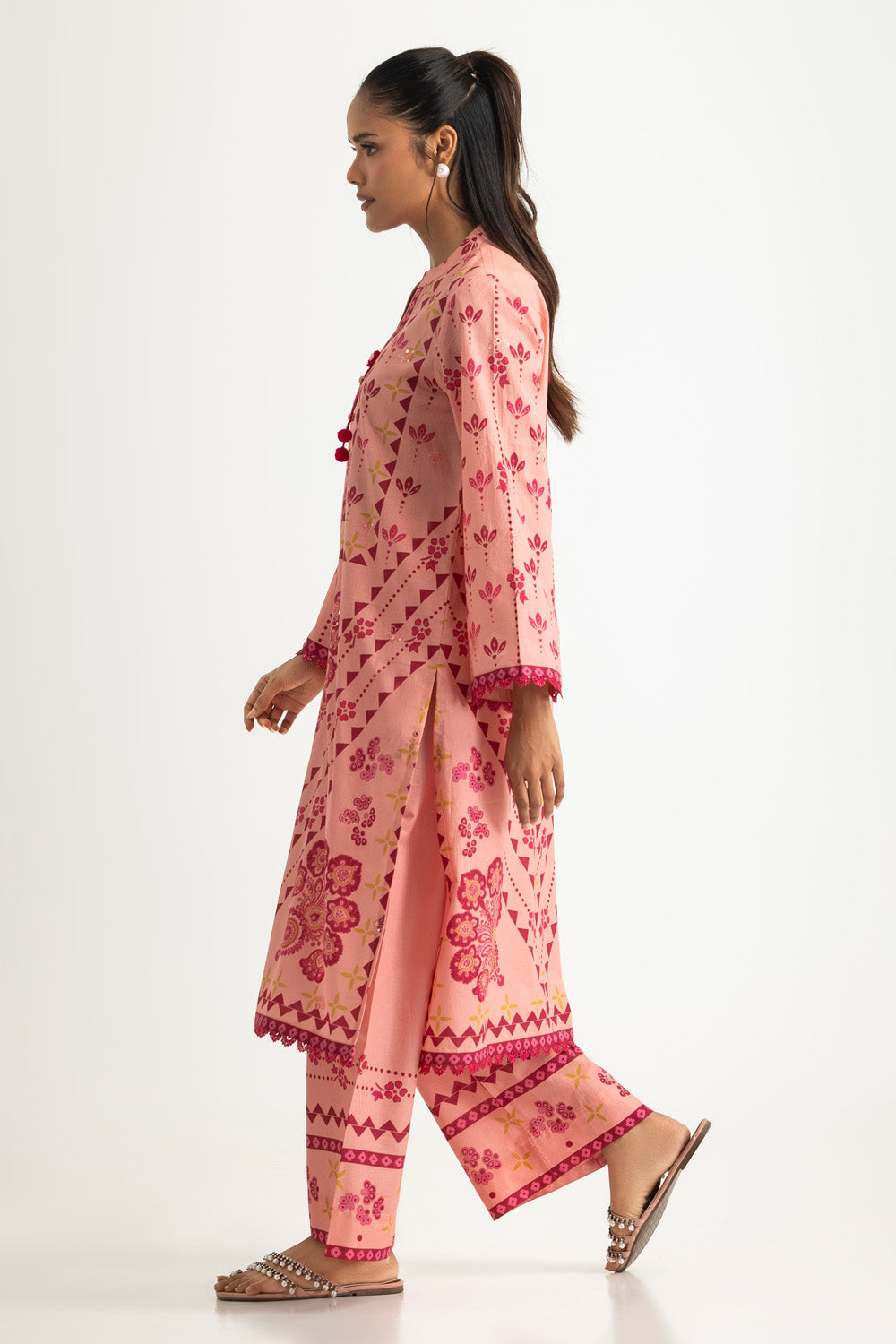 Cambric Printed Co-Ord Set With Embroidered
