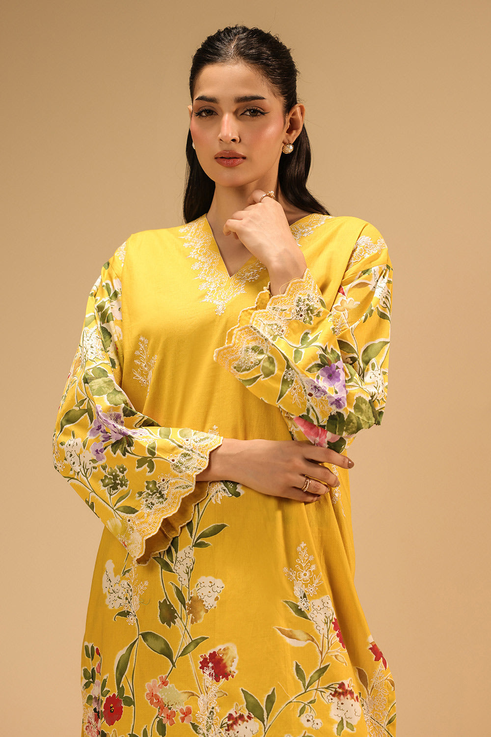 Cambric Printed Co-Ord Set With Embroidered
