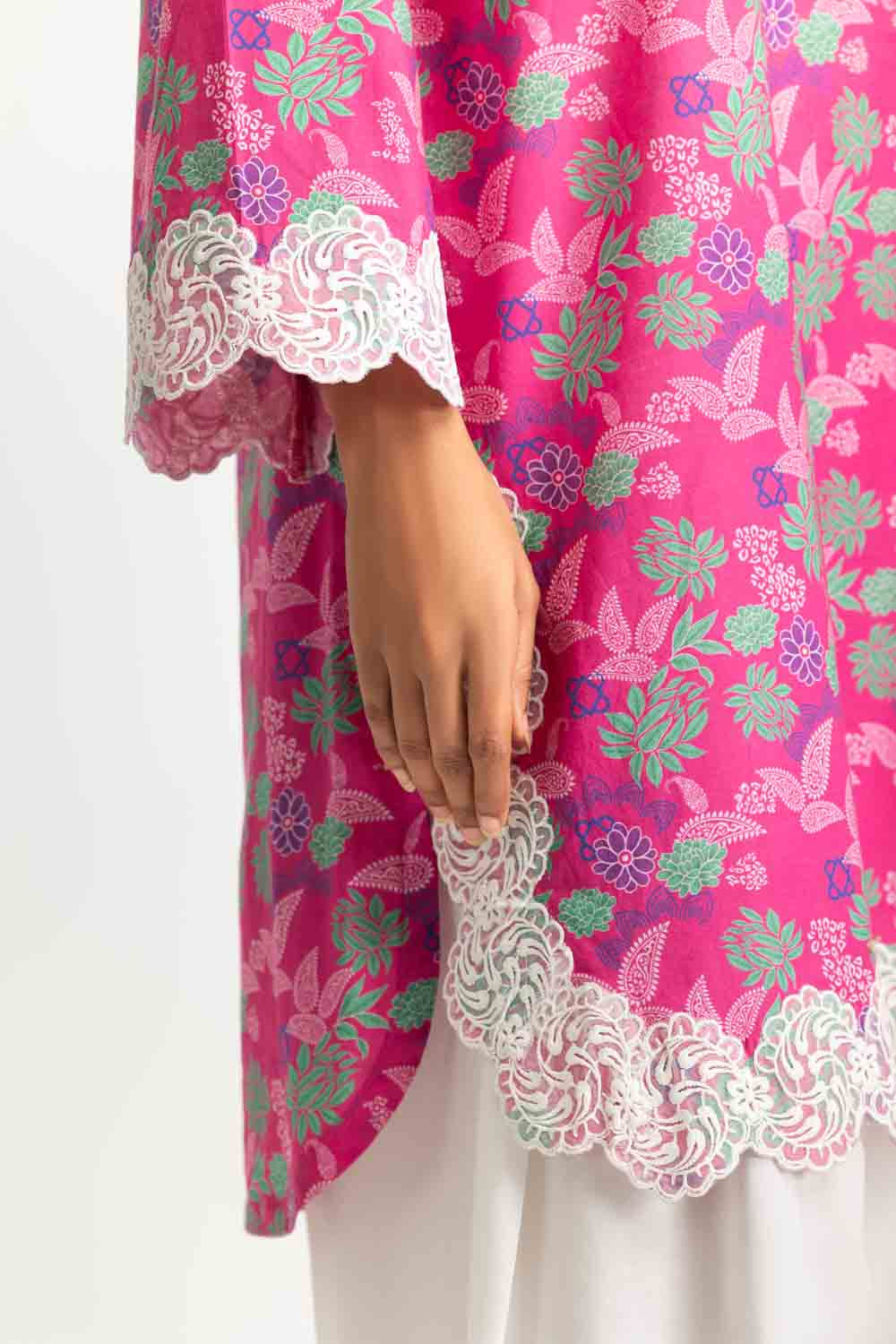 Cambric Printed Co-Ord Set With Embroidered
