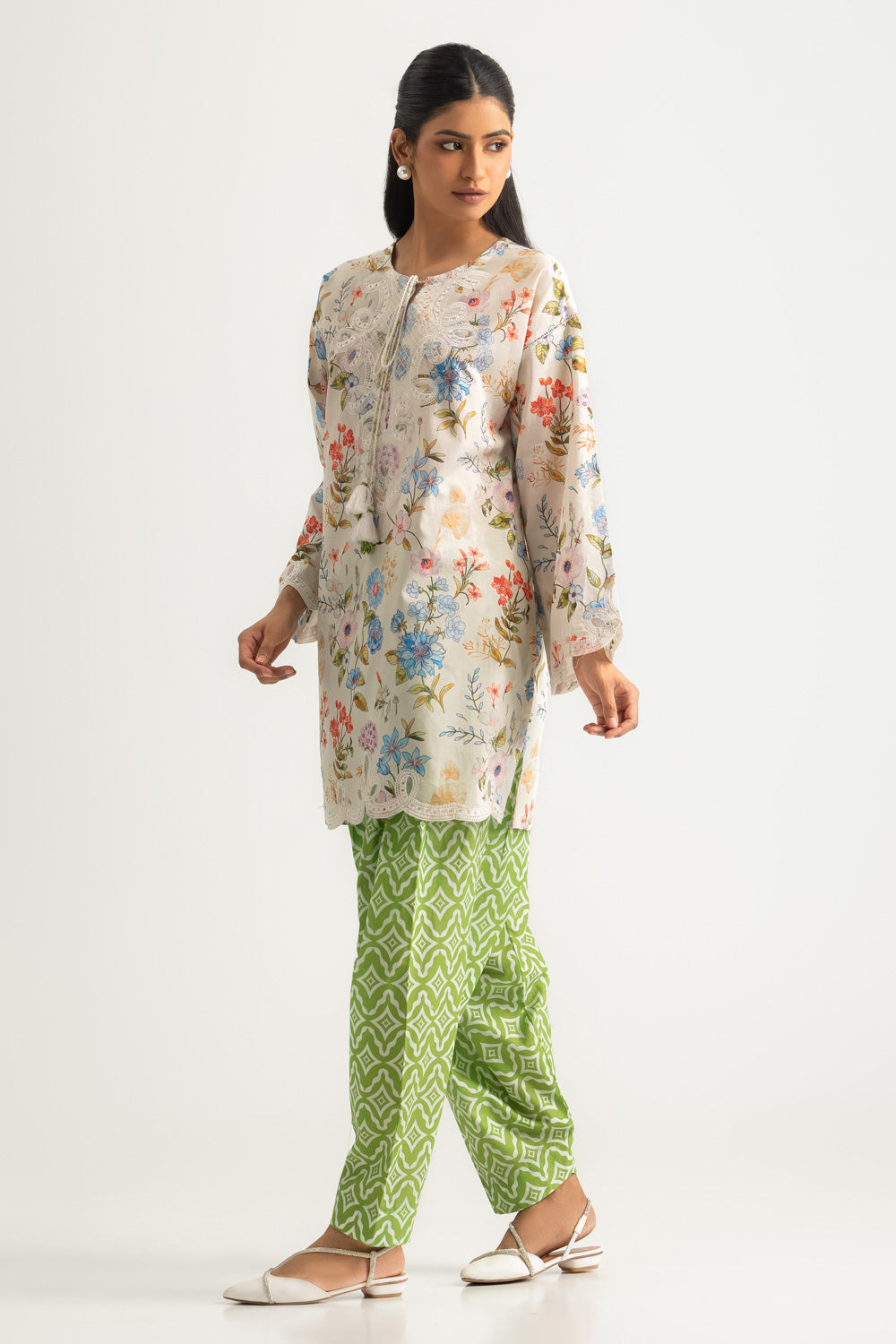 Cambric Printed Co-Ord Set With Embroidered
