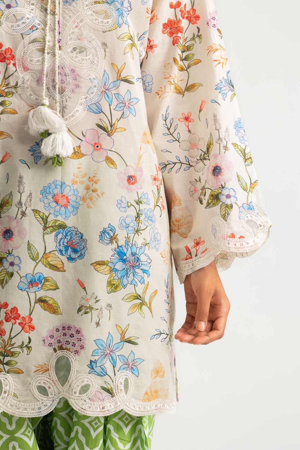 Cambric Printed Co-Ord Set With Embroidered