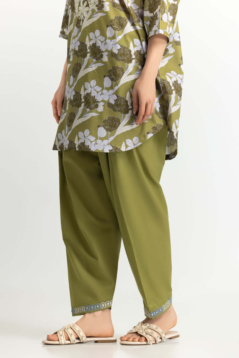 Cambric Printed Co-Ord Set With Embroidered