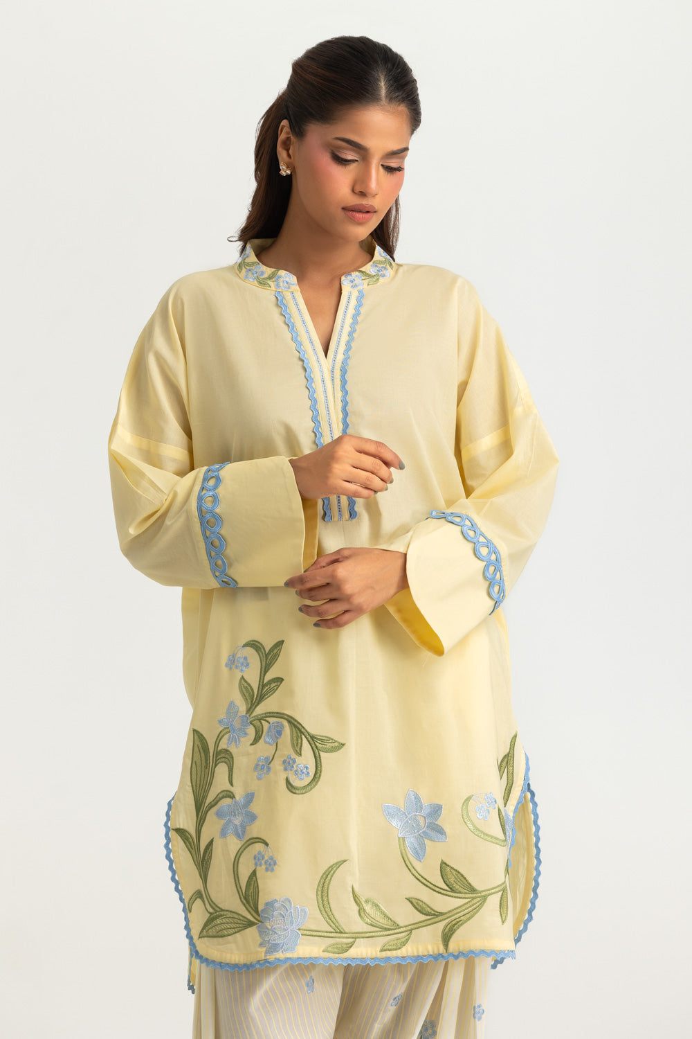 Cambric Printed Co-Ord Set With Embroidered
