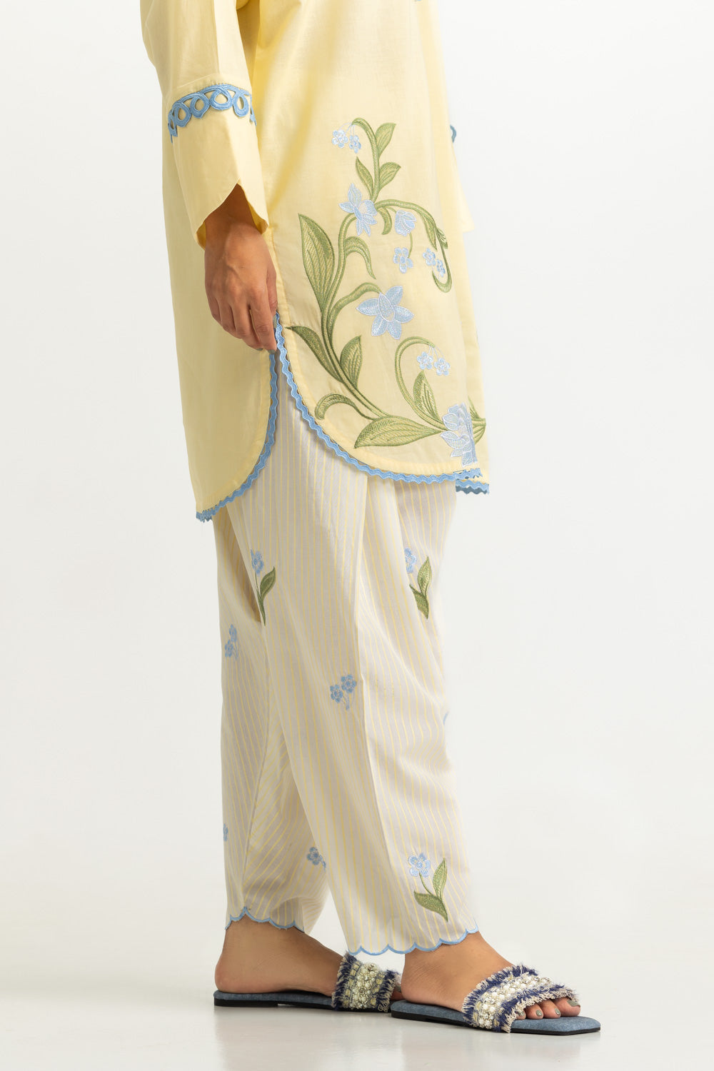 Cambric Printed Co-Ord Set With Embroidered