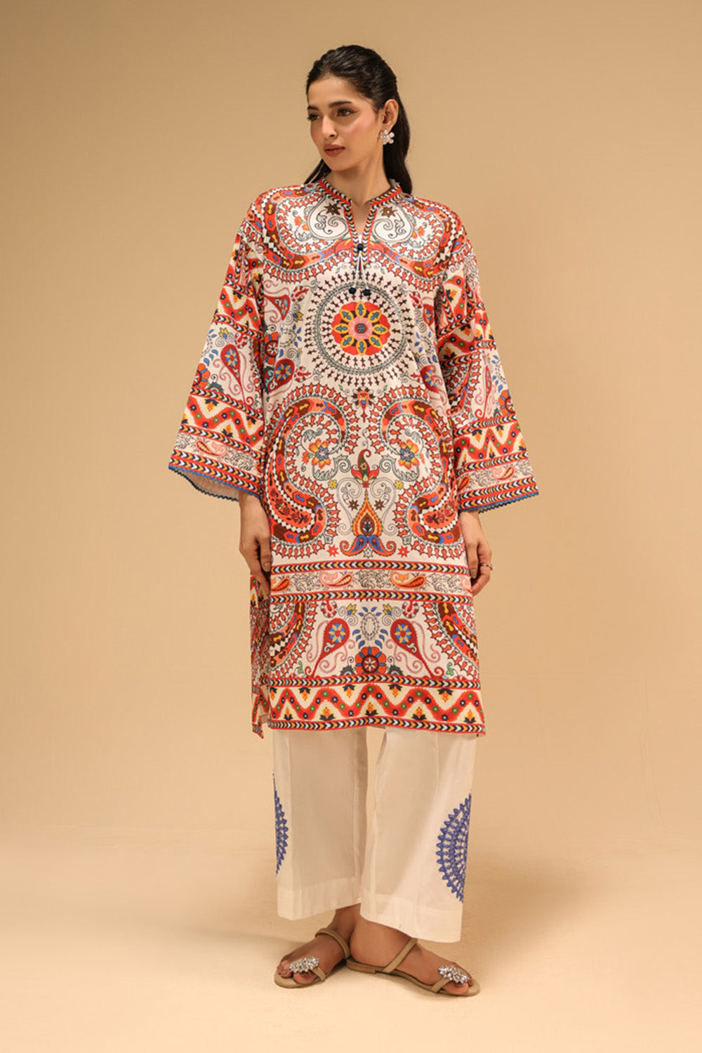 Cambric Printed Co-Ord Set With Embroidered Shirt
