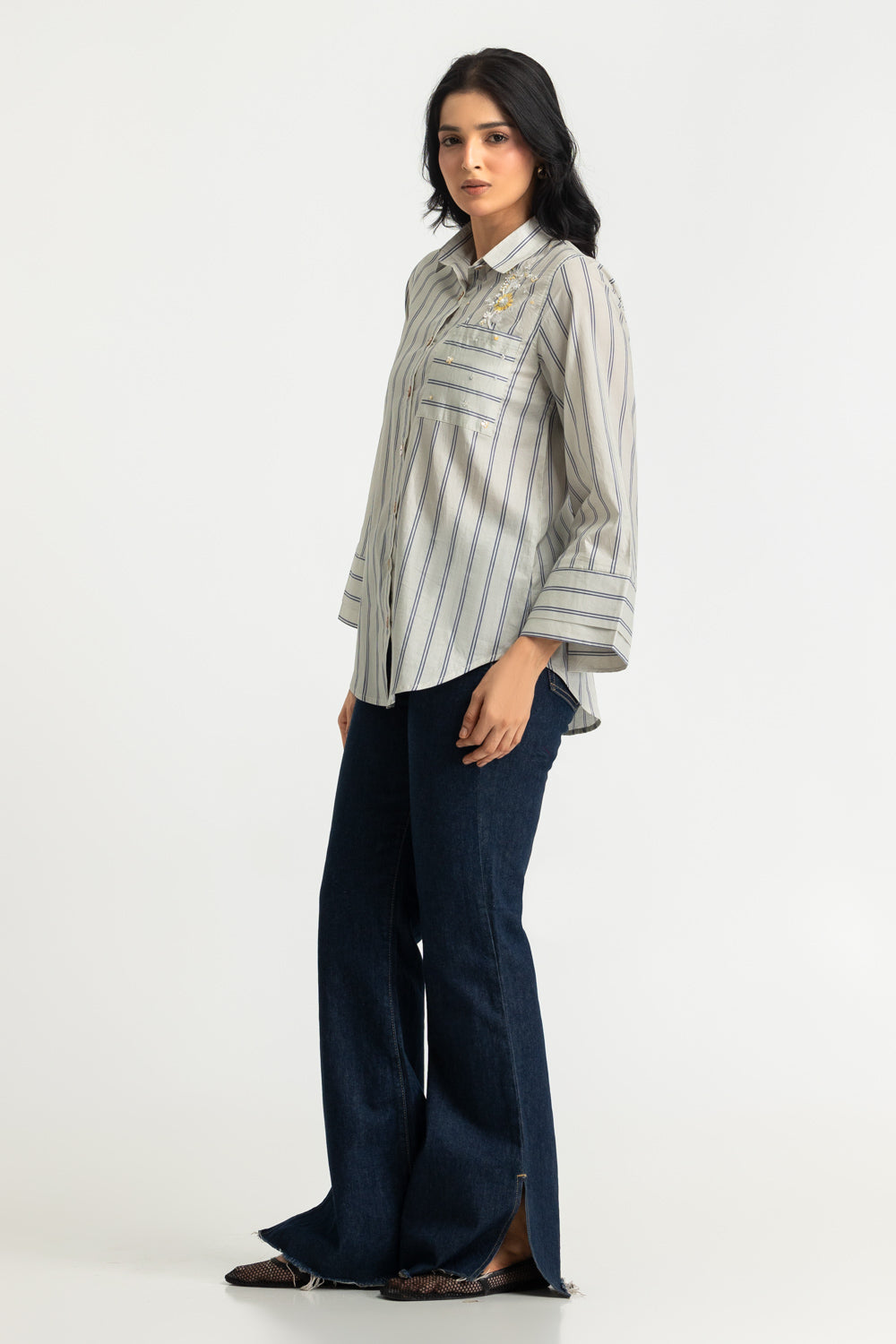 Cambric Printed Embellished Shirt