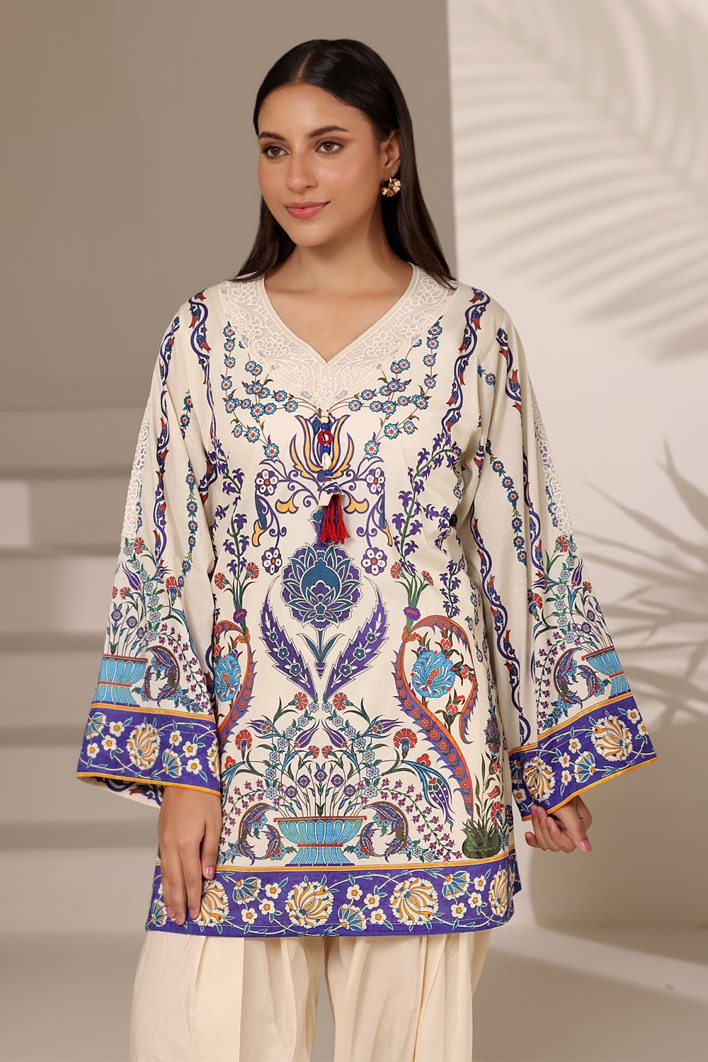 Cambric Printed Shirt And Trouser With Embroidered