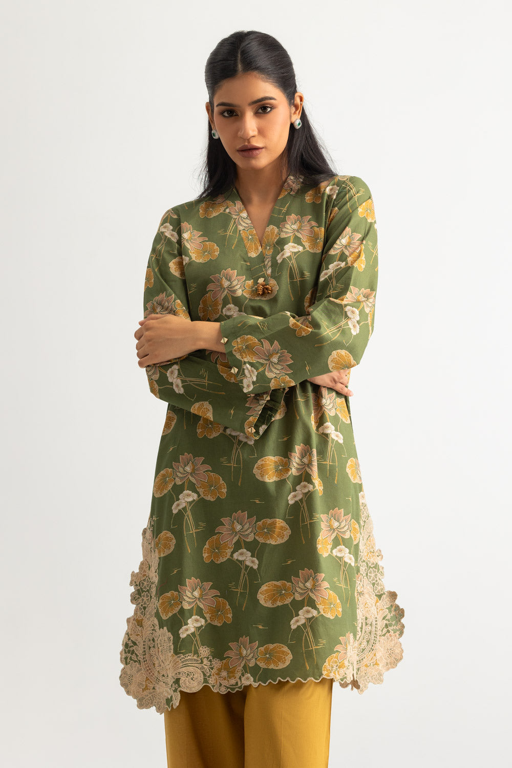 Cambric Printed Shirt With Embroidered And Dyed Trouser