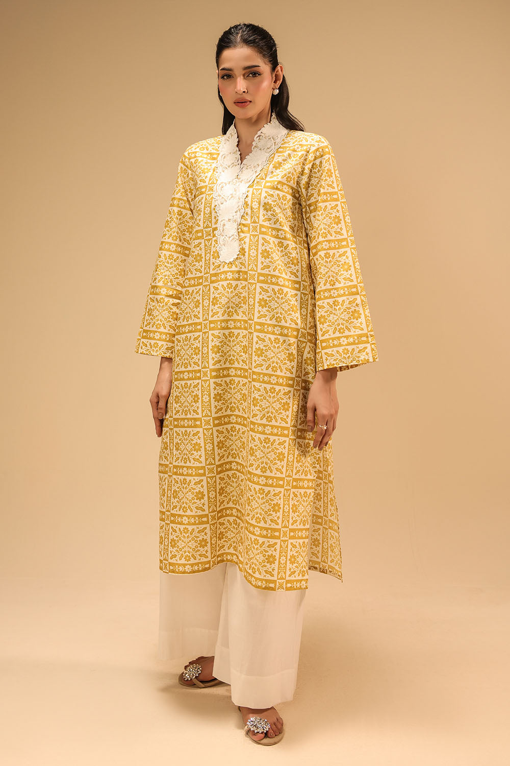 Cambric Printed Shirt With Embroidered