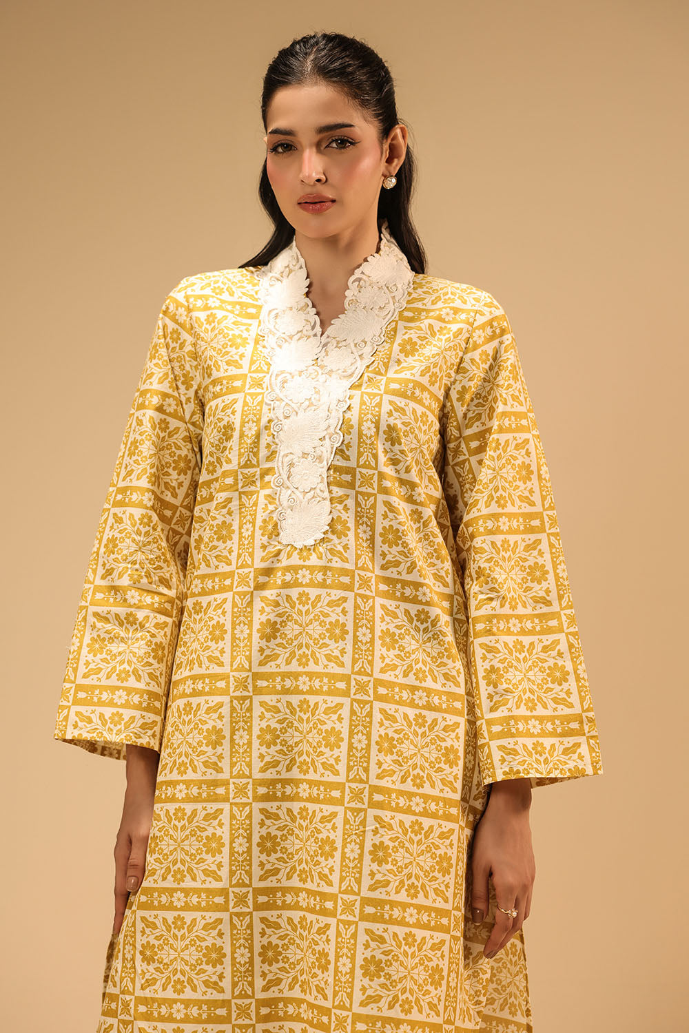 Cambric Printed Shirt With Embroidered