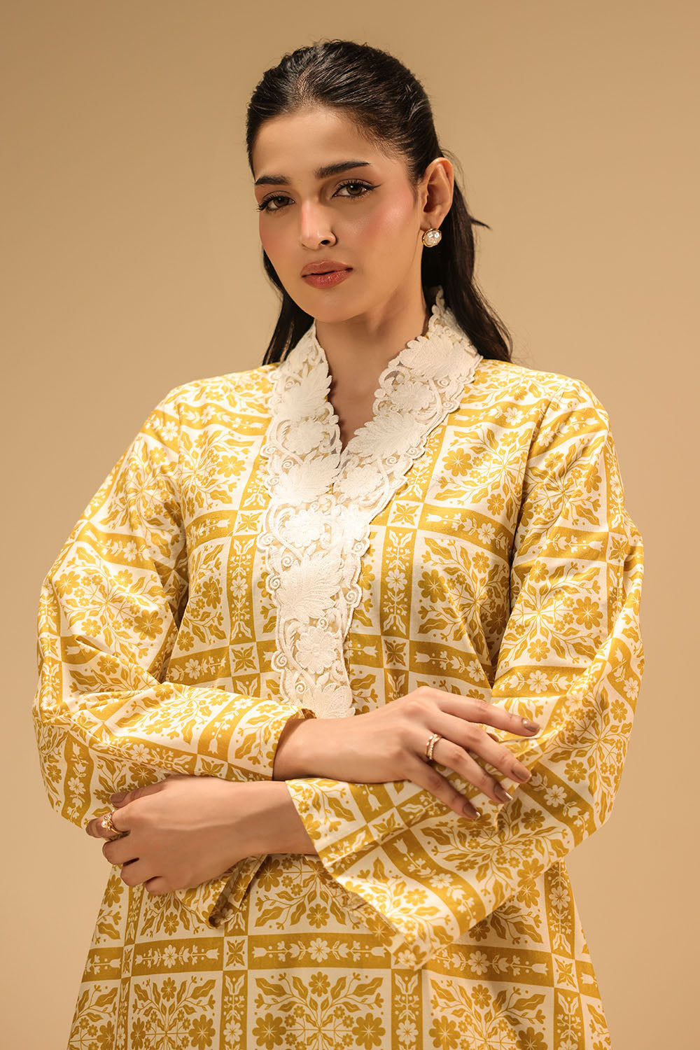 Cambric Printed Shirt With Embroidered