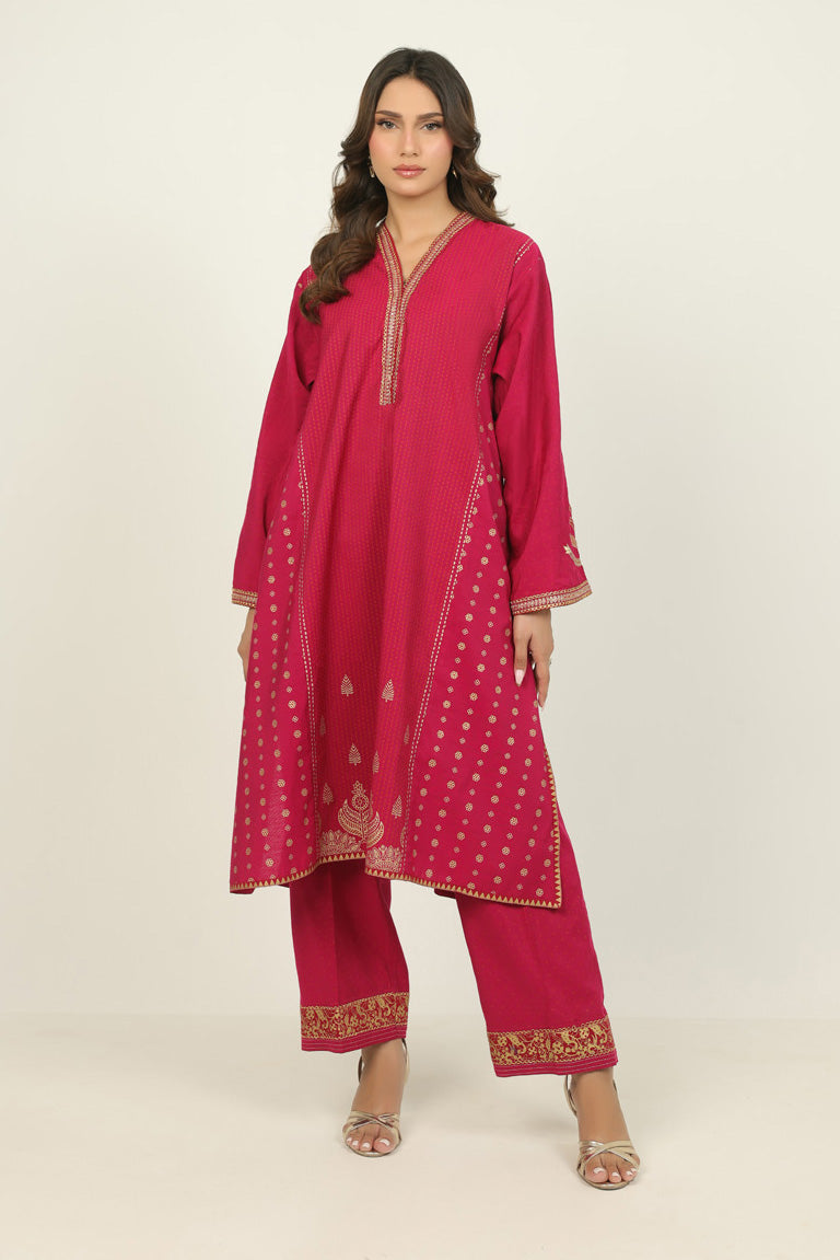 Cotton Silk Embroidered Co-Ord Set With Block Printed