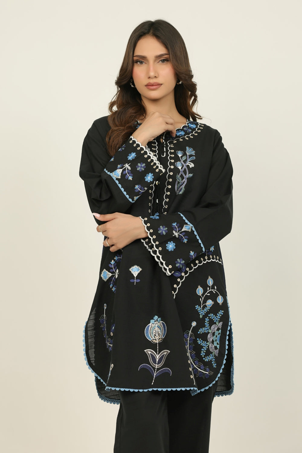 Cotton Viscose Slub Embroidered Co-Ord Set