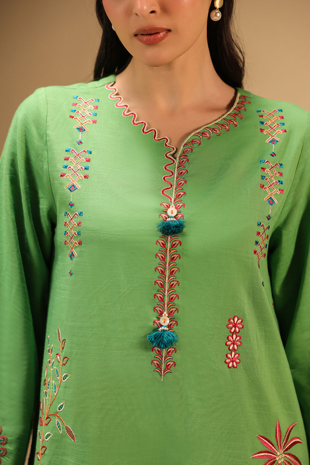 Cotton Viscose Slub Embroidered Co-Ord Set