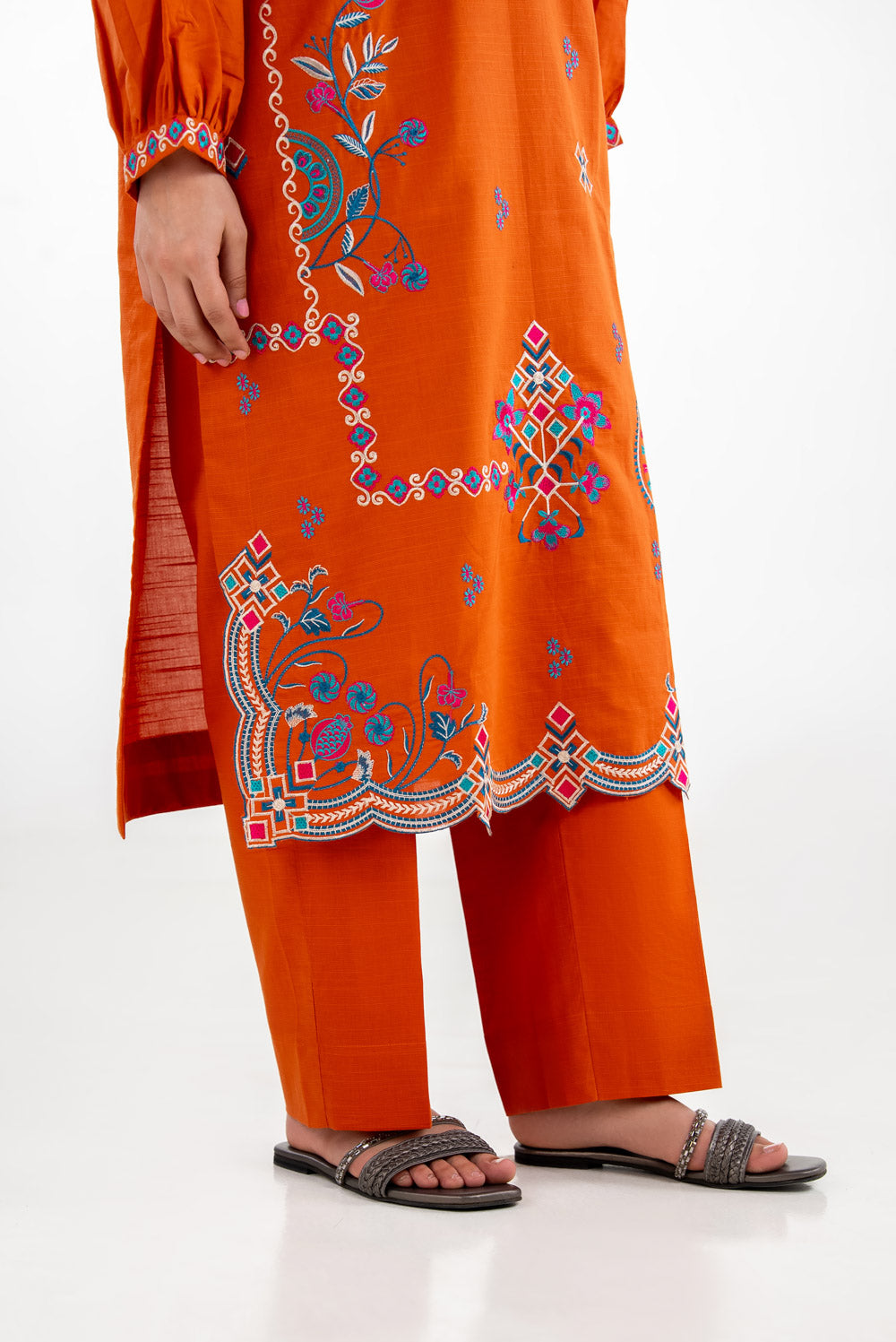 Cotton Viscose Slub Embroidered Co-Ord Set